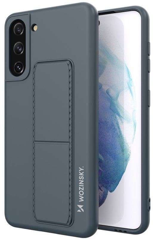 Wozinsky Kickstand Case elastyczne silikonowe etui z podstawką Samsung Galaxy S21+ 5G (S21 Plus 5G) granatowy