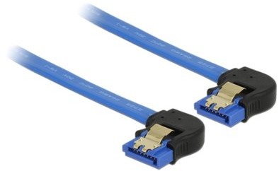 Delock Kabel SATA III 6Gb/s 10cm kątowy prawo/prawo metalowe zatrzaski niebieski 85094