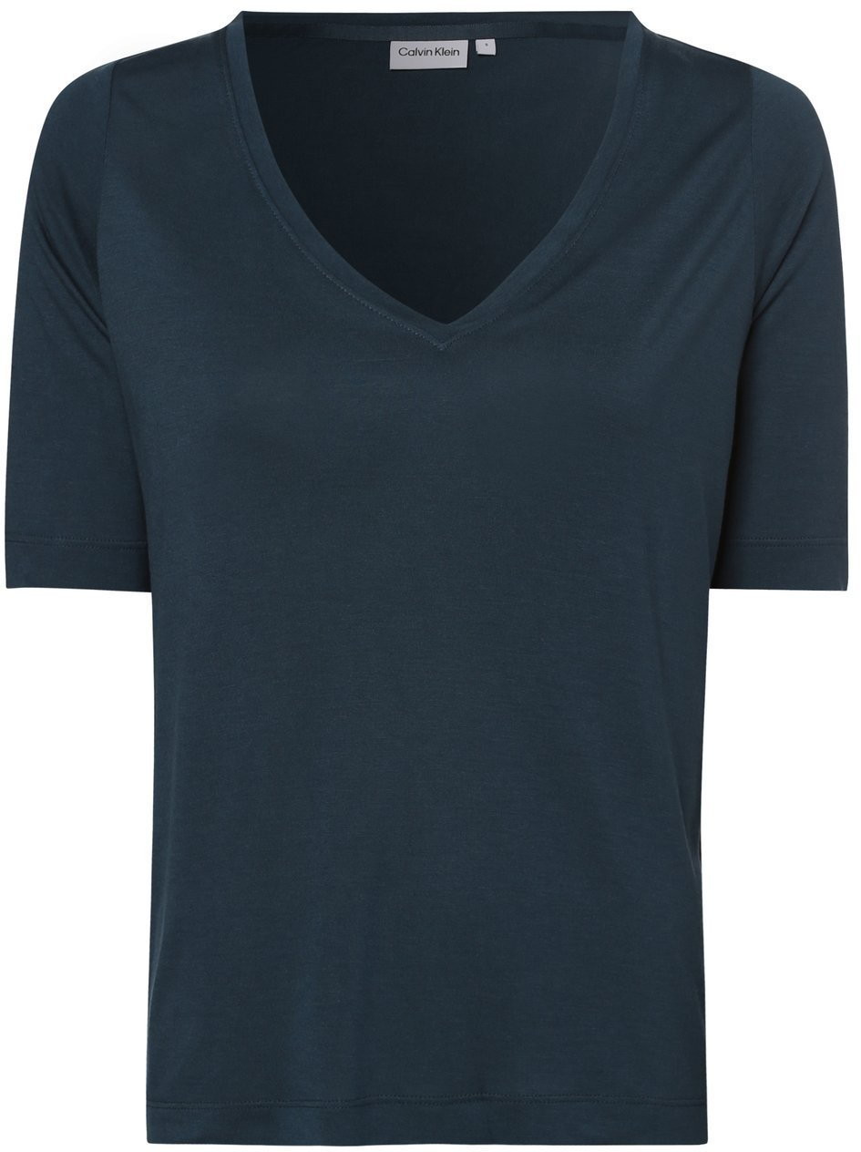 Calvin Klein T-shirt damski z dodatkiem jedwabiu, niebieski