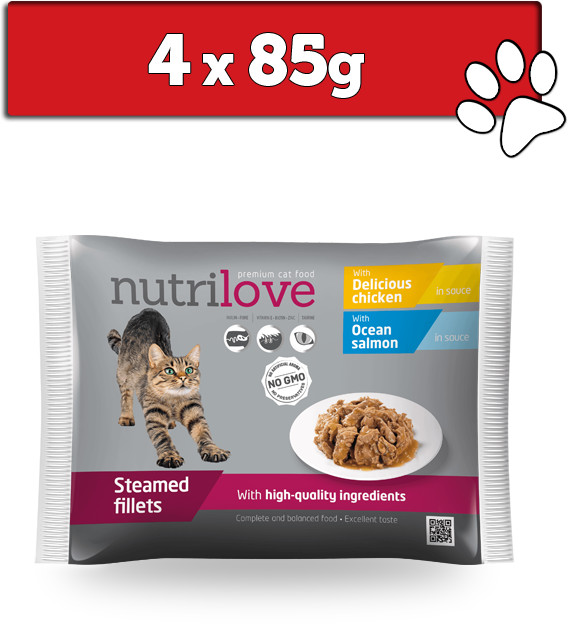 NUTRILOVE Nutrilove w sosie kurczak i łosoś 4x85g KNTL011