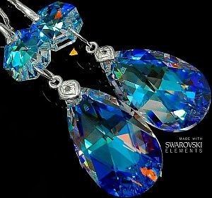 Swarovski piękne długie kolczyki BLUE AURORA HOLO