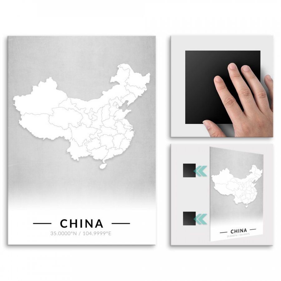 Pix4home Plakat metalowy Mapa B&W Chiny M POS-M-03921