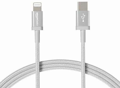 AmazonBasics Amazon Basics kabel USB typu C do Lightning, pleciony nylon, kabel do ładowania z certyfikatem MFI do iPhone 11 Pro/11 Pro Max, srebrny, 1,82 m L6LMF425-CS-R