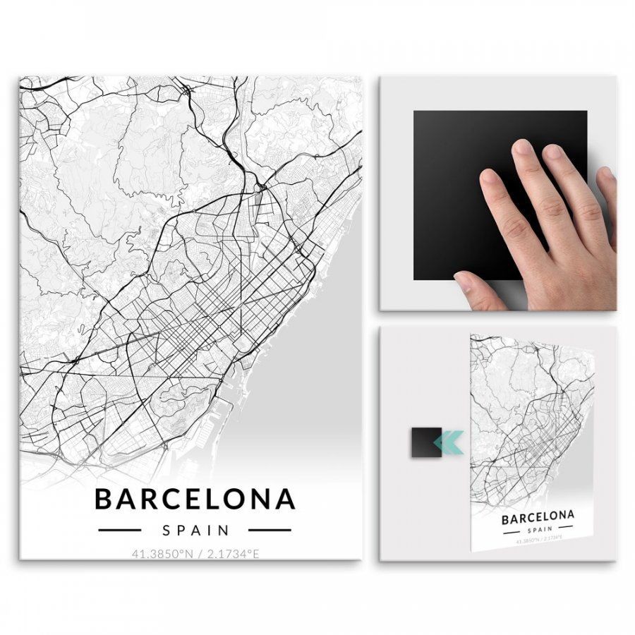 Pix4home Plakat metalowy Mapa B&W Barcelona M POS-M-03377