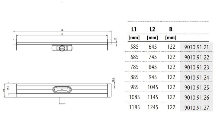 ACO ShowerDrain C Black Odpływ liniowy przyścienny 108,5 cm czarny 9010.91.26