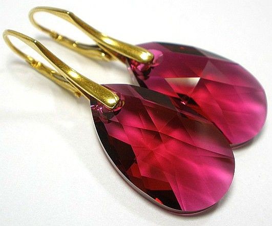 Swarovski 22 Ruby kolczyki Złote Srebro