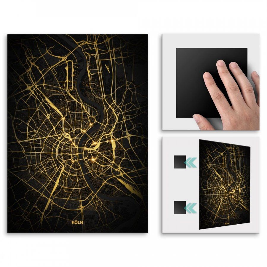 Pix4home Plakat metalowy Mapa Night Lights Köln L POS-L-03233