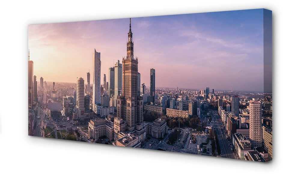 PL Tulup Obrazy na płótnie Warszawa Wschód słońca wieżowce panorama 140x70cm
