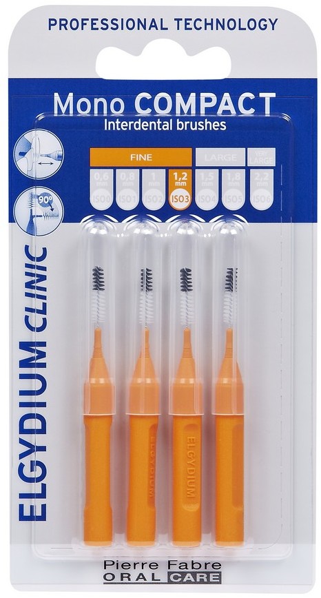 Elgydium Eludril Elgydium szczoteczki międzyzębowe Clinic Mono Compact ISO 3 - pomarańczowa 1,2mm - 4szt.