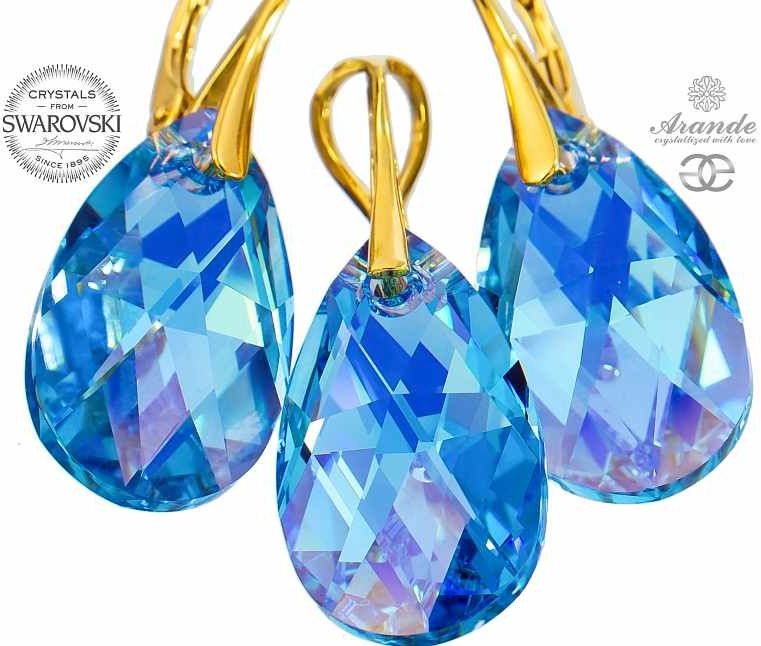 Arande SWAROVSKI kolczyki wisiorek AQUAMARINE ZŁOTE SREBRO 700834