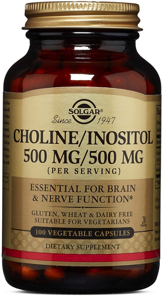SOLGAR Choline & Inositol (Cholina Inozytol - Wsparcie Pracy Mózgu) 500mg 100 kapsułek wegetariańskich