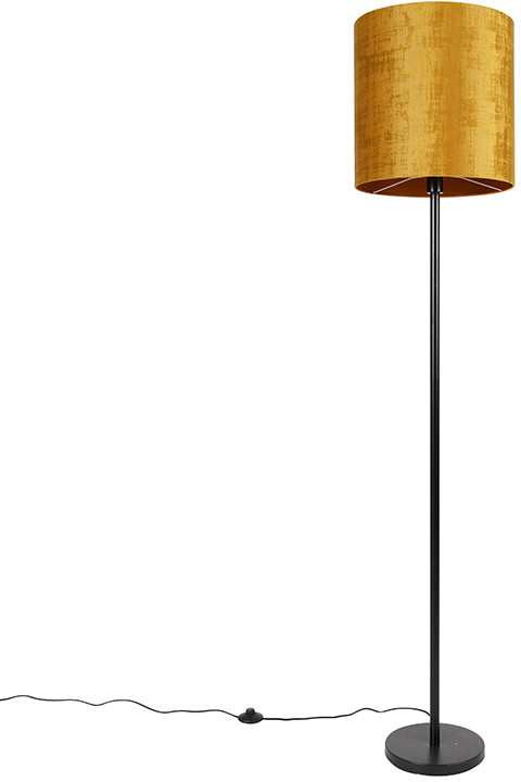 QAZQA Klasyczna lampa podłogowa czarny klosz złoty 40 cm - Simplo