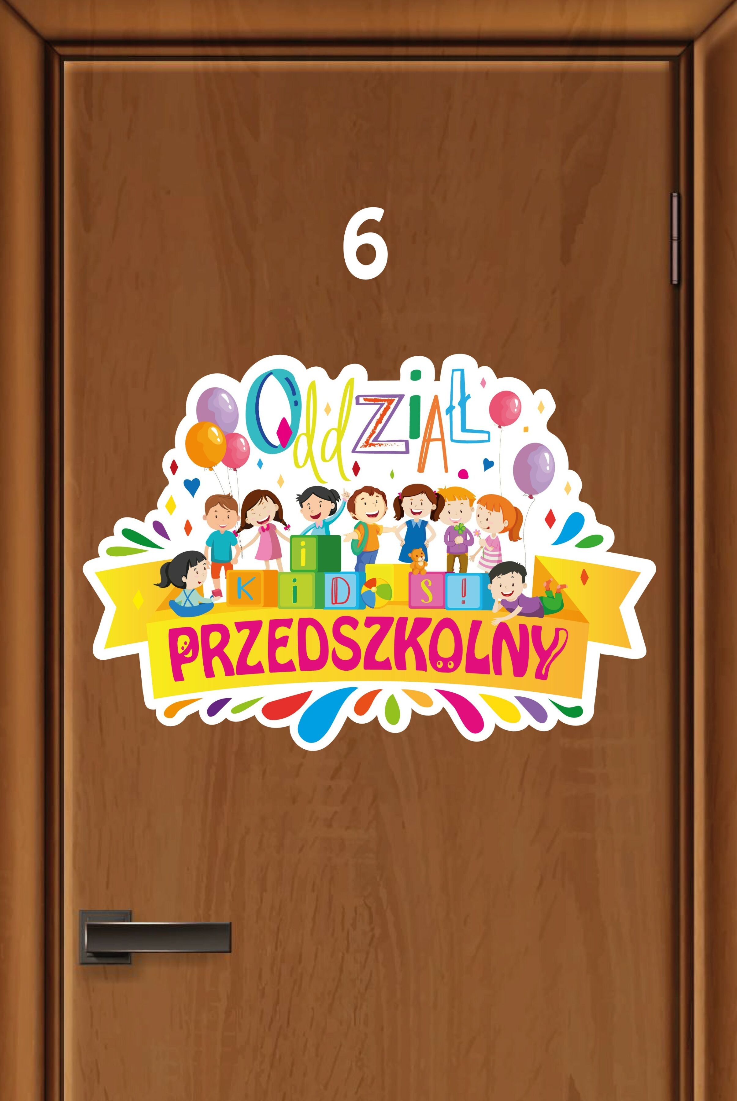 Kolorowa naklejka na drzwi: Oddział Przedszkolny EN063