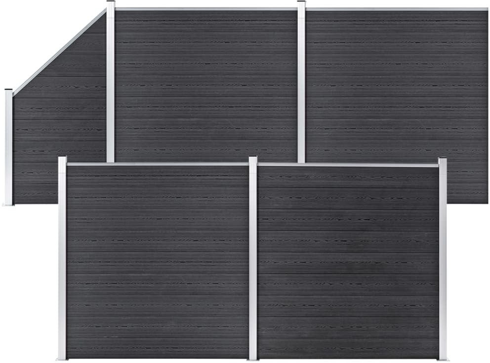 vidaxl Ogrodzenie WPC, 4 panele kwadratowe, 1 skośny 792x186 cm, szare 3053236