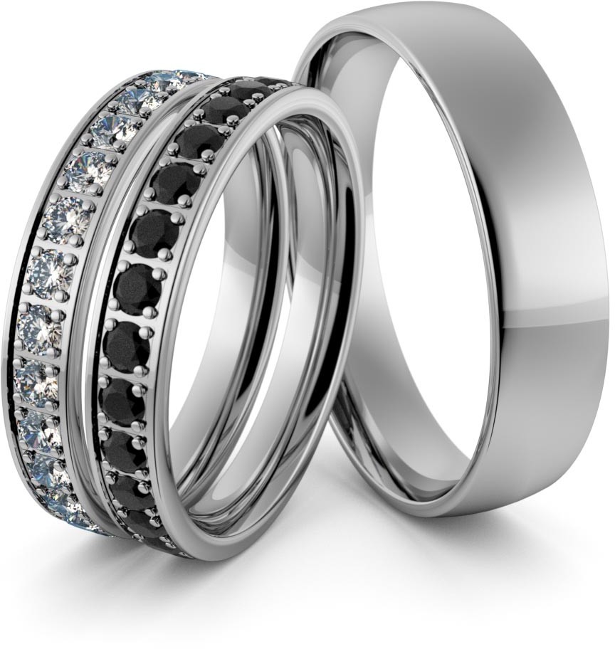 Eminence Obrączki srebrne z biało czarnymi cyrkoniami swarovski - zestaw obrączek - wzór Ag-346 Ag-346
