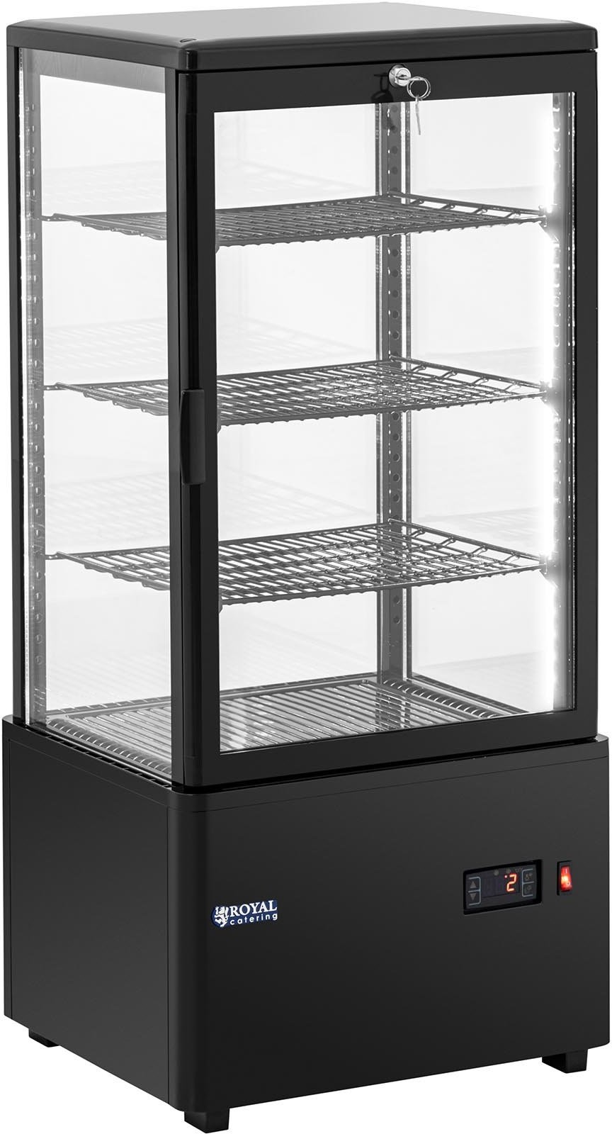 Royal Catering Witryna chłodnicza 78 l 4 poziomy czarna zamykana RCCC-78-BT
