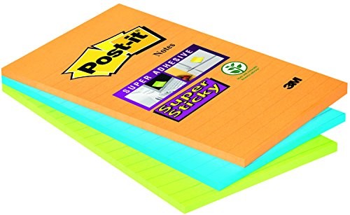 Post-it 46453SSA karteczki samoprzylepne (liniowane, 101 x 152 mm, 3 bloki x 45 kartek), kolory: pomarańczowy/zielony/niebieski 46453SSA