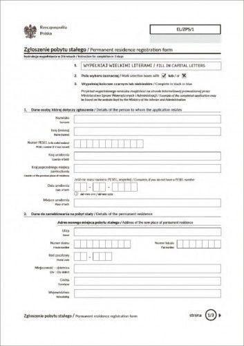 Firma krajewski Zgłoszenie pobytu stałego [EL/ZPS/1] RYZA-500 EL/ZPS/1
