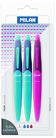 Milan Blister 3 bolígrafos Capsule Ballpen 2 x Azul, Rojo MBWM10368