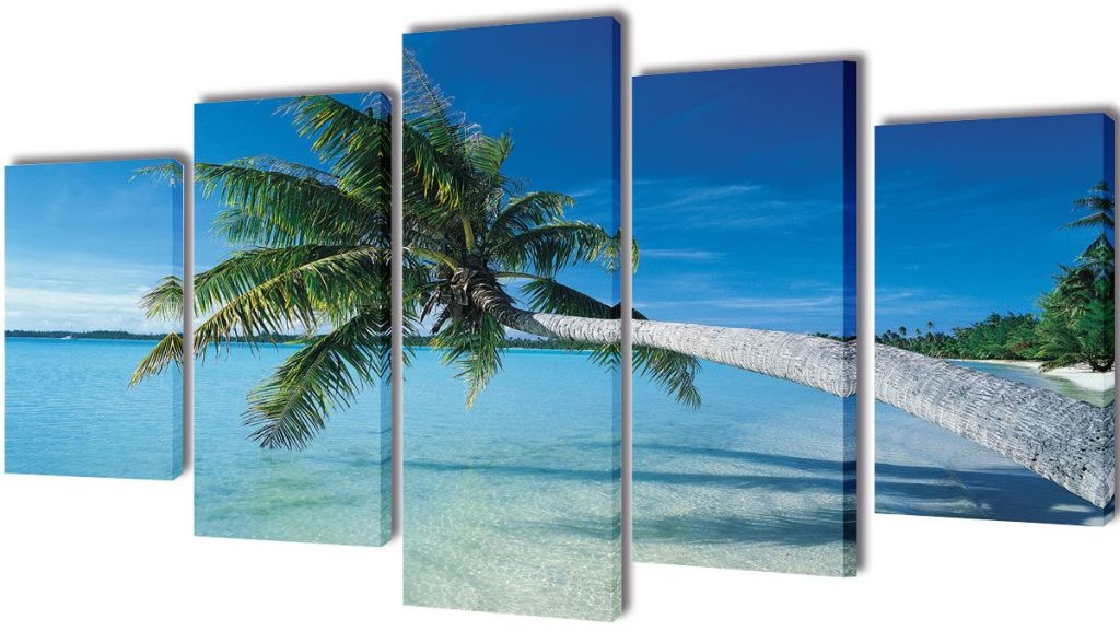 vidaXL Zestaw obrazów Canvas 200 x 100 cm Plaża i Palmy