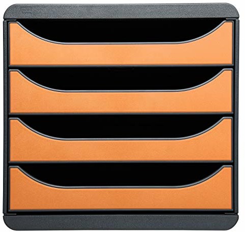 Exacompta Exacompta 310788D organizer Premium Big Box Iderama 4 szuflady o dużej pojemności pojemnik na dokumenty A4+ dla większej ilości miejsca na biurku szafka czarna| mandarynkowa 310788D