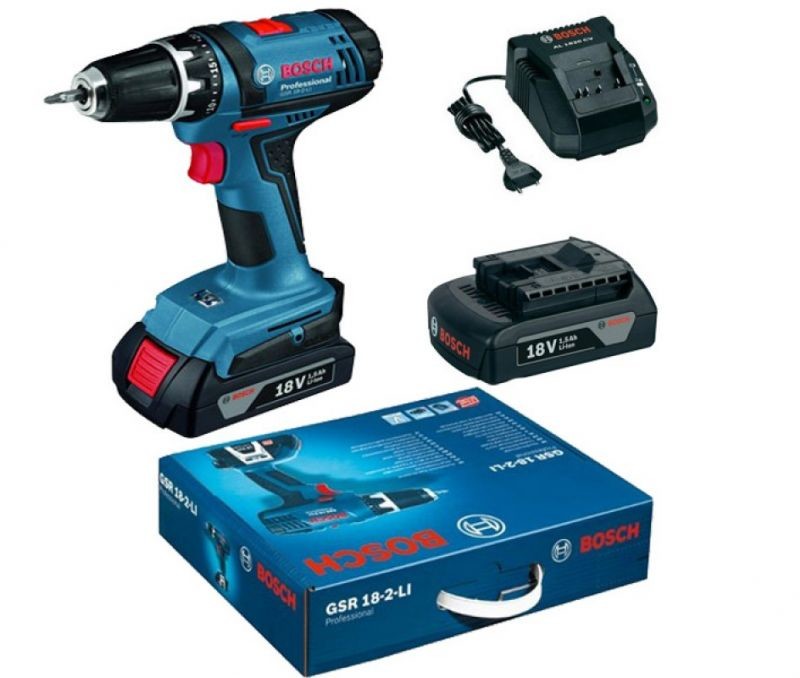 Bosch Wiertarko-wkrętarka 3x2,0Ah GSR 18-2-Li, 0 615 990 HU9 (6019B7301)