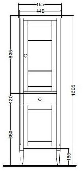 Kerasan Retro Szafka stojąca z witryną 165x46,5 cm biała matowa 731530