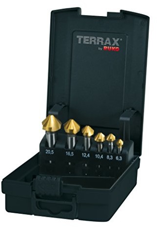 Ruko Komplet terrax by  pogłębiacz stożkowy i do usuwania zadziorów DIN 335 kształt C 90 ° HSS TiN w kasecie z tworzywa sztucznego, 1 sztuki, A102 152tro