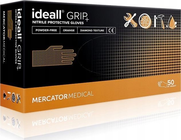 Mercator Medical rękawice ochronne ideall grip + orange roz XL 50szt RD30234005 RD30234005