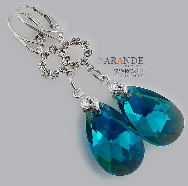 Swarovski piękne kolczyki BLUE ZIRCON SREBRO