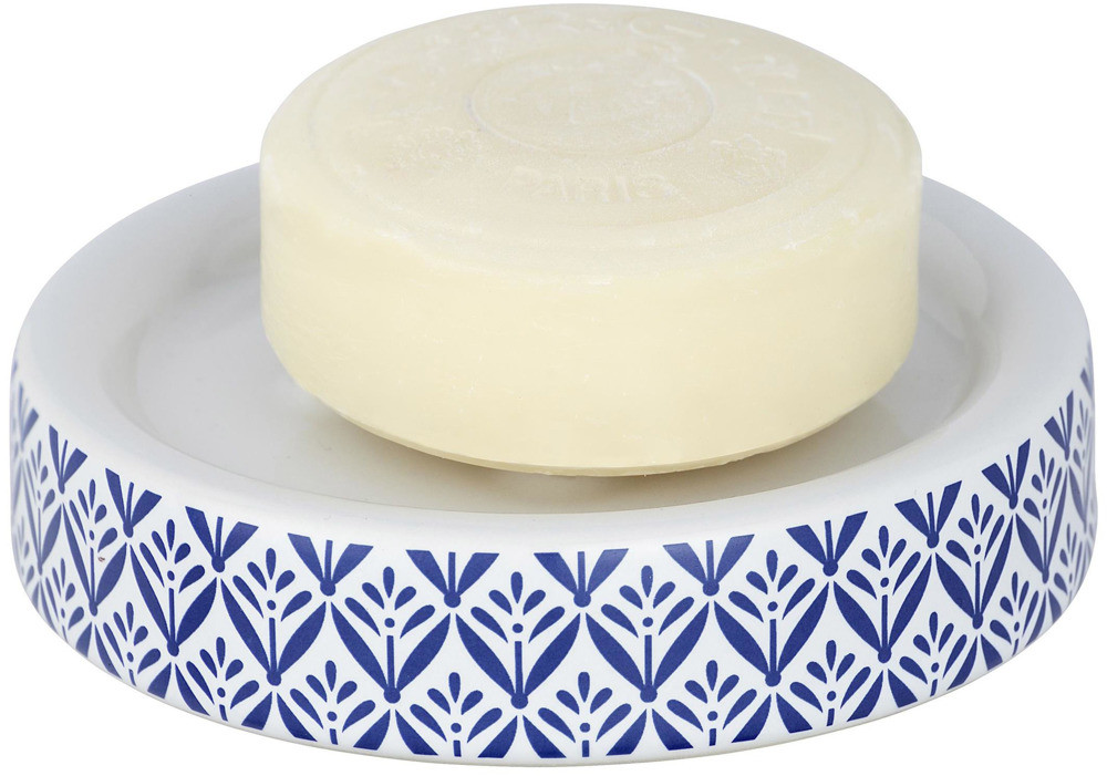 Wenko Dekoracyjna mydelniczka Lorca biało-niebieska śródziemnomorska grafika wykonana z ceramiki wymiary 11x2.5 cm marka B07BM1X7PX