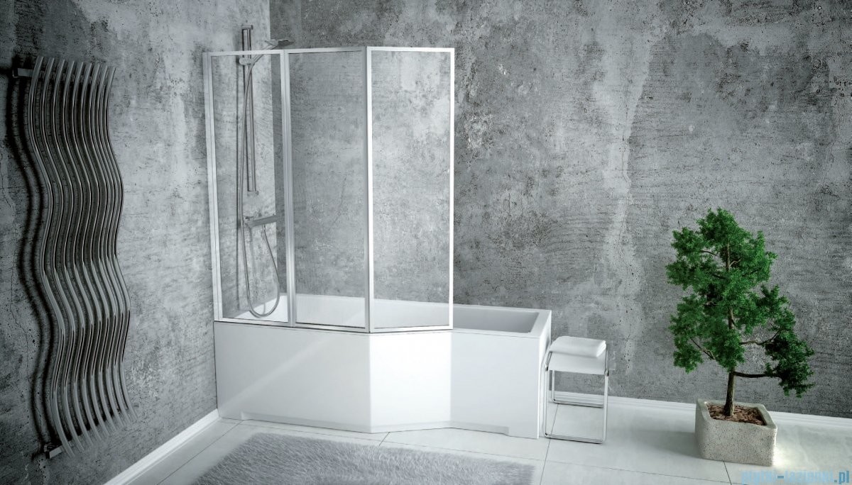 Besco  Integra 170x75cm Wanna asymetryczna Lewa + parawan 3-skrzydłowy (#WAI-170-PL3)