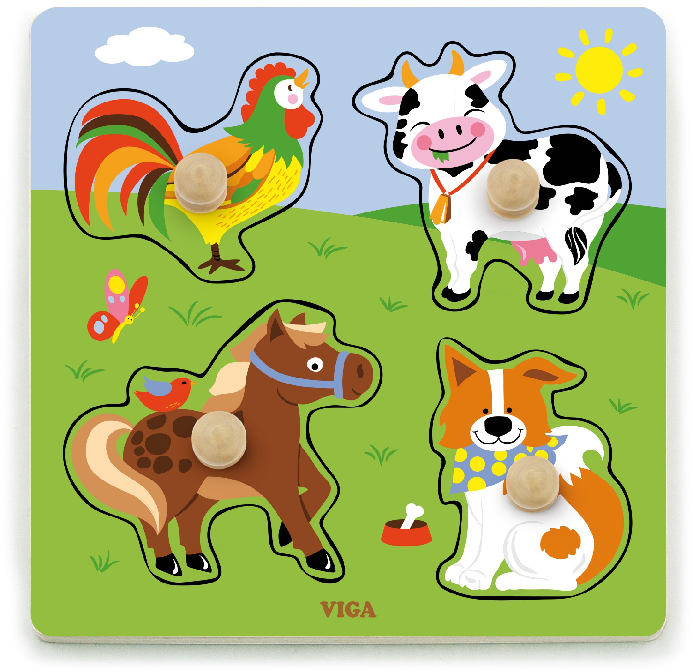 VIGA TOYS Drewniane Puzzle z Pinezkami Farma 50839