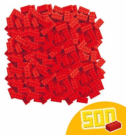 Simba 104118922, Blox, 500 czerwonych klocków dla dzieci od 3 lat, 8 kamieni w kartonie, z kubkiem do napełniania, w pełni kompatybilne z wieloma innymi producentami