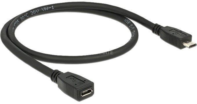 Delock 0.5m USB 2.0 kabel USB 0,5 m Micro-USB B Czarny, Przedłużacz