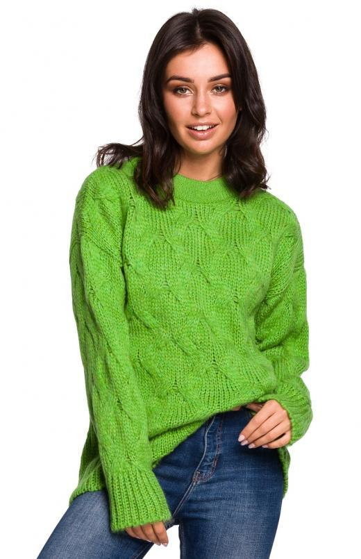 SukienkiShop Sweter damski wełniany luźny fason ciepły puszysty zielony - SukienkiShop