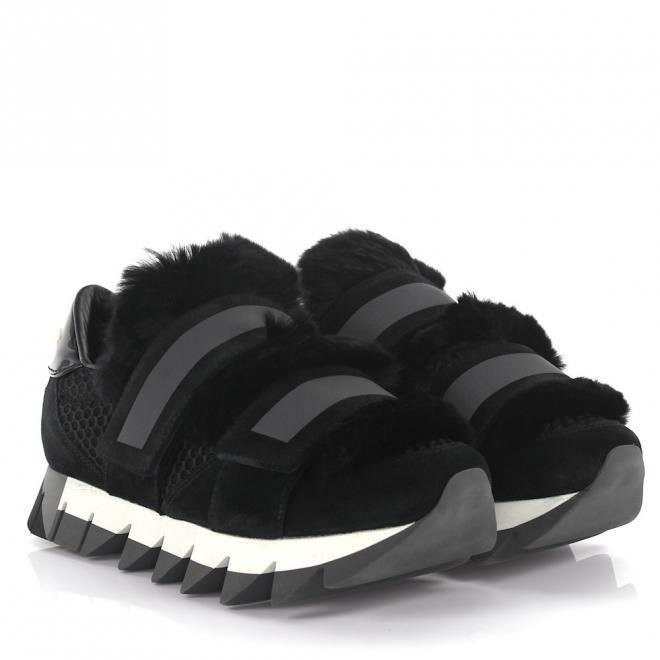 Dolce & Gabbana Dolce & Gabbana Sneakers ze skóry z futrem czarne