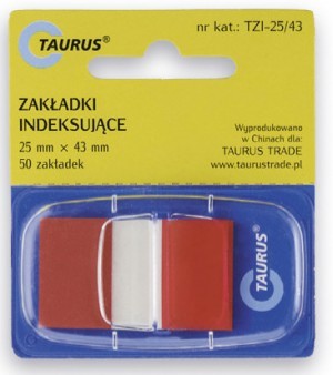 Taurus Trade Zakładki indeksujące w podajniku 25x43mm 50szt czerwone Taurus VT2546