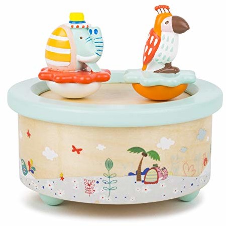 Small Foot 11108 Spieluhr Papagei und Elefant, aus Holz, in modernen Pastelfarben,mit Melodie ideal als Einschlafhilfe Spielzeug, Mehrfarbig