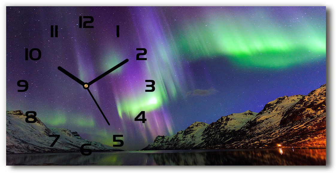 Zegar ścienny szklany cichy Zorza polarna