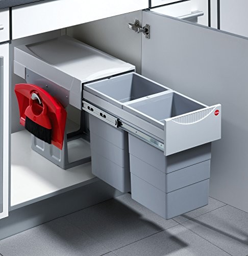 Hailo 3666801 pojemnik na odpady ta Swing 40.2/30 Plus na szerokość od 400 MM z drzwiczkami obrotowymi, z tworzywa sztucznego, szary, 48.2 x 30.2 x 40 cm 3666801