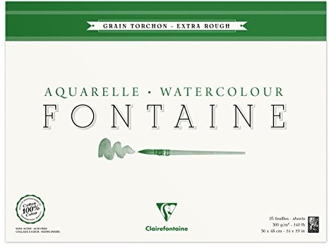 Clairefontaine 96431 °C malblock, a 4-stronny firmy klejone papier akwarelowy grube ziarno Torchon, Fontaine/szmat, 36 x 48 cm, opakowanie 25 arkuszy, 300 G, biały 96431C