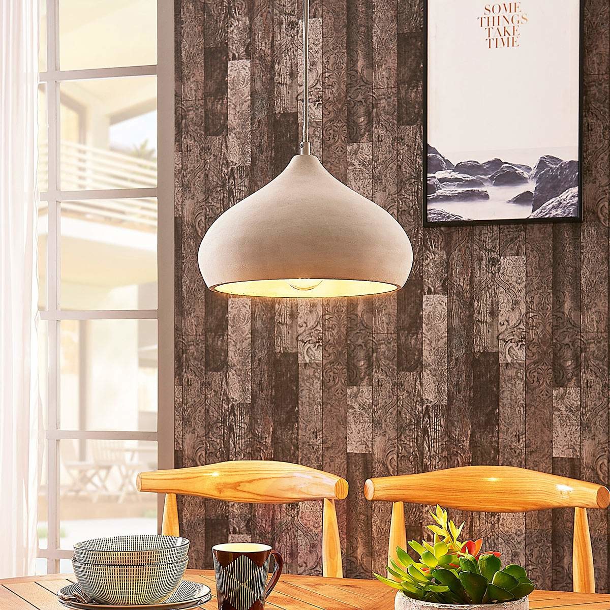 Lampenwelt com Piękna betonowa lampa wisząca Morton