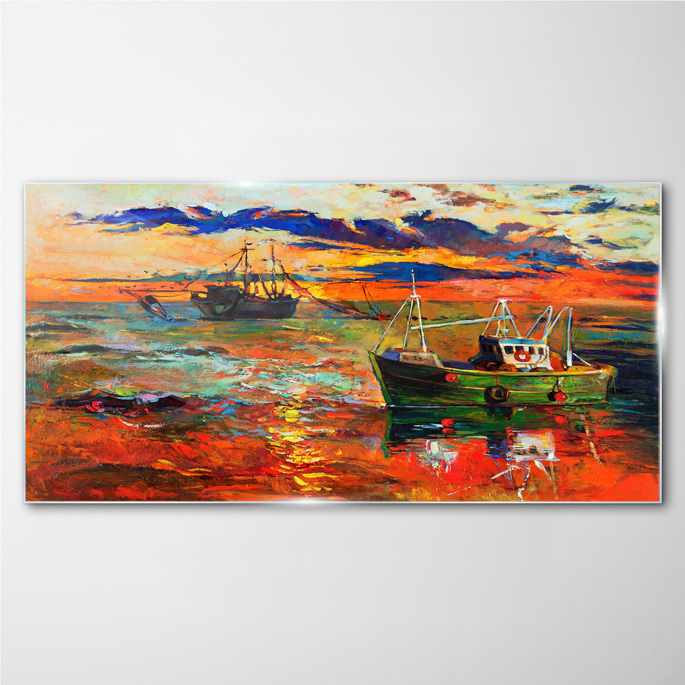 PL Coloray Obraz Szklany morze ocean statki niebo 140x70cm