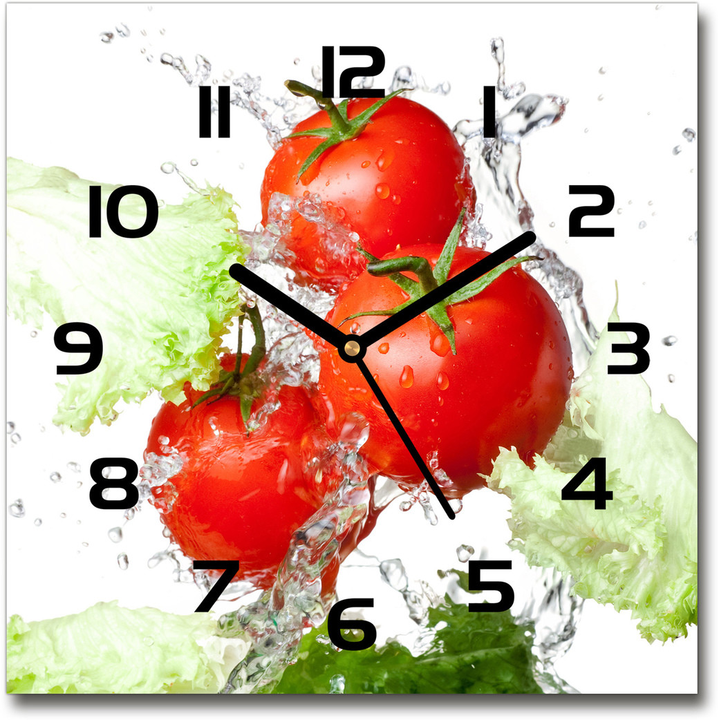 Zegar szklany kwadratowy Pomidory i sałata