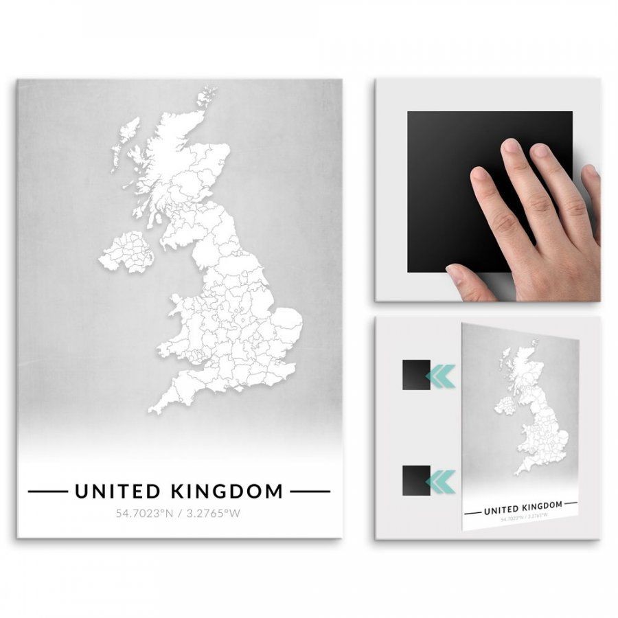 Pix4home Plakat metalowy Mapa B&W Wielka Brytania M POS-M-03976