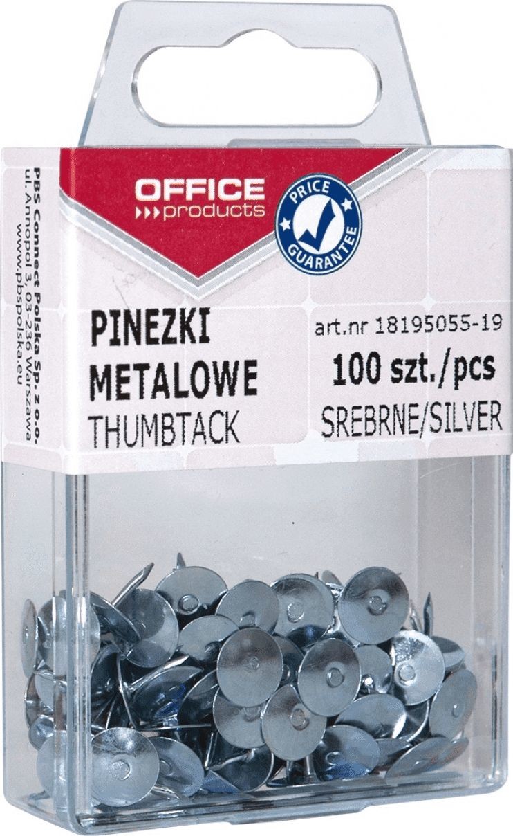 Office Products Pinezki OFFICE PRODUCTS srebro op. plastik op.100