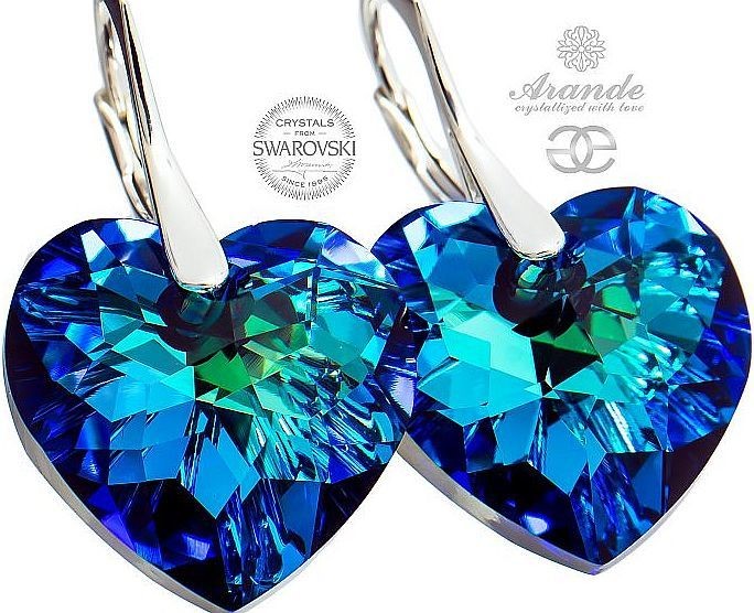 Swarovski Kolczyki serca BERMUDA BLUE SREBRO
