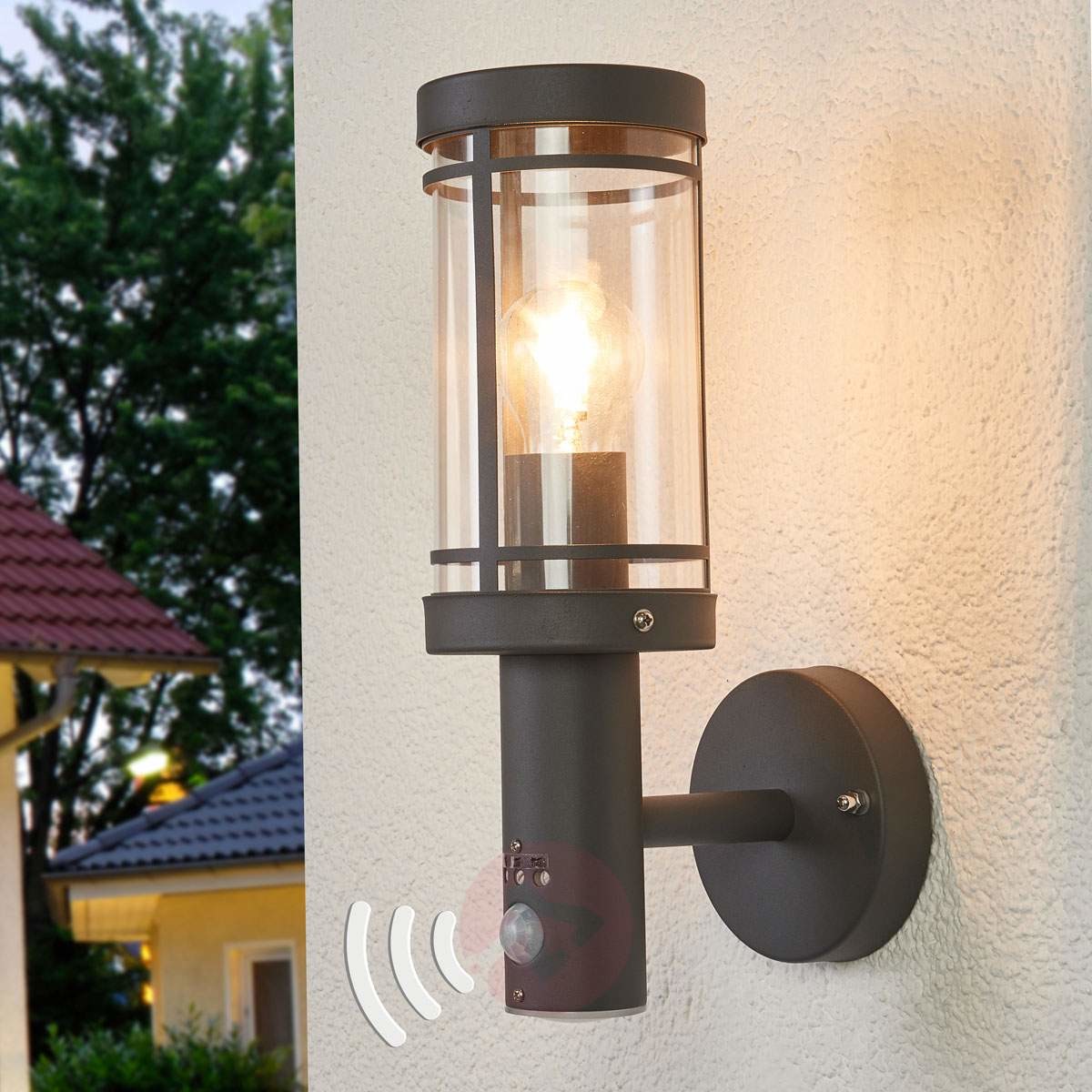 LAMPENWELT.COM Lampa ścienna Djori z czujnikiem ruchu, zewnętrzna