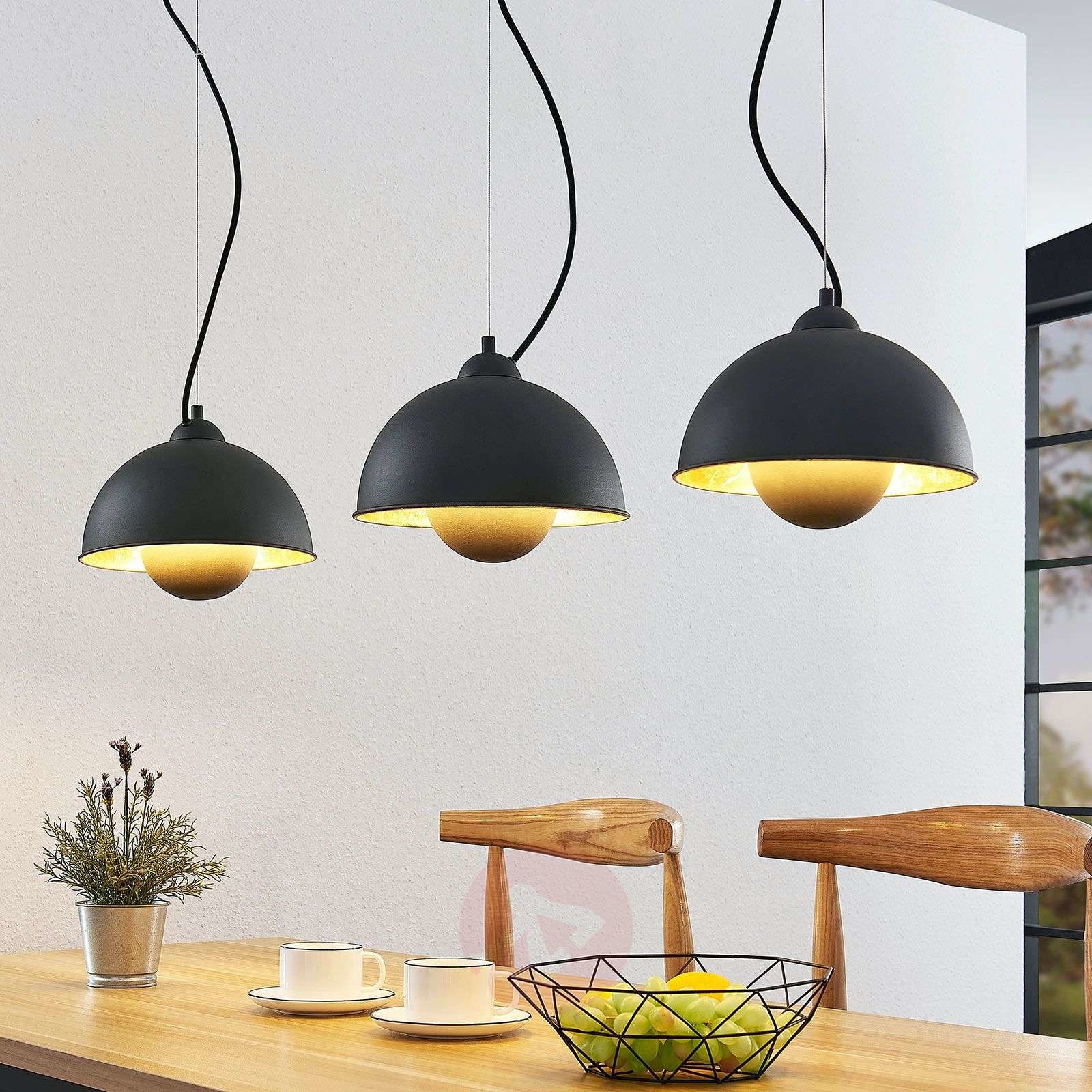 Lampenwelt com Lampa wisząca Gretja, 3-punktowa, czarno-złota